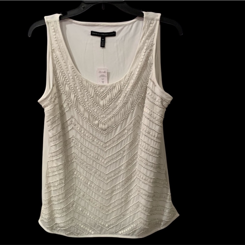 Beautiful WHBM White White Beaded/Sequin Sleeveless Tank
